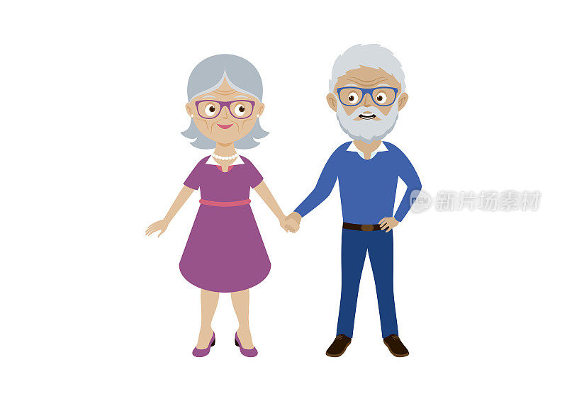 Cute couple elderly people holding hands icon vector